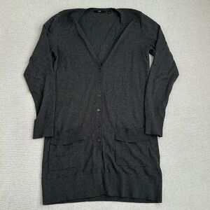 Hugo Boss Cotton/Wool Long Cardigan Sweater Gray Size Medium